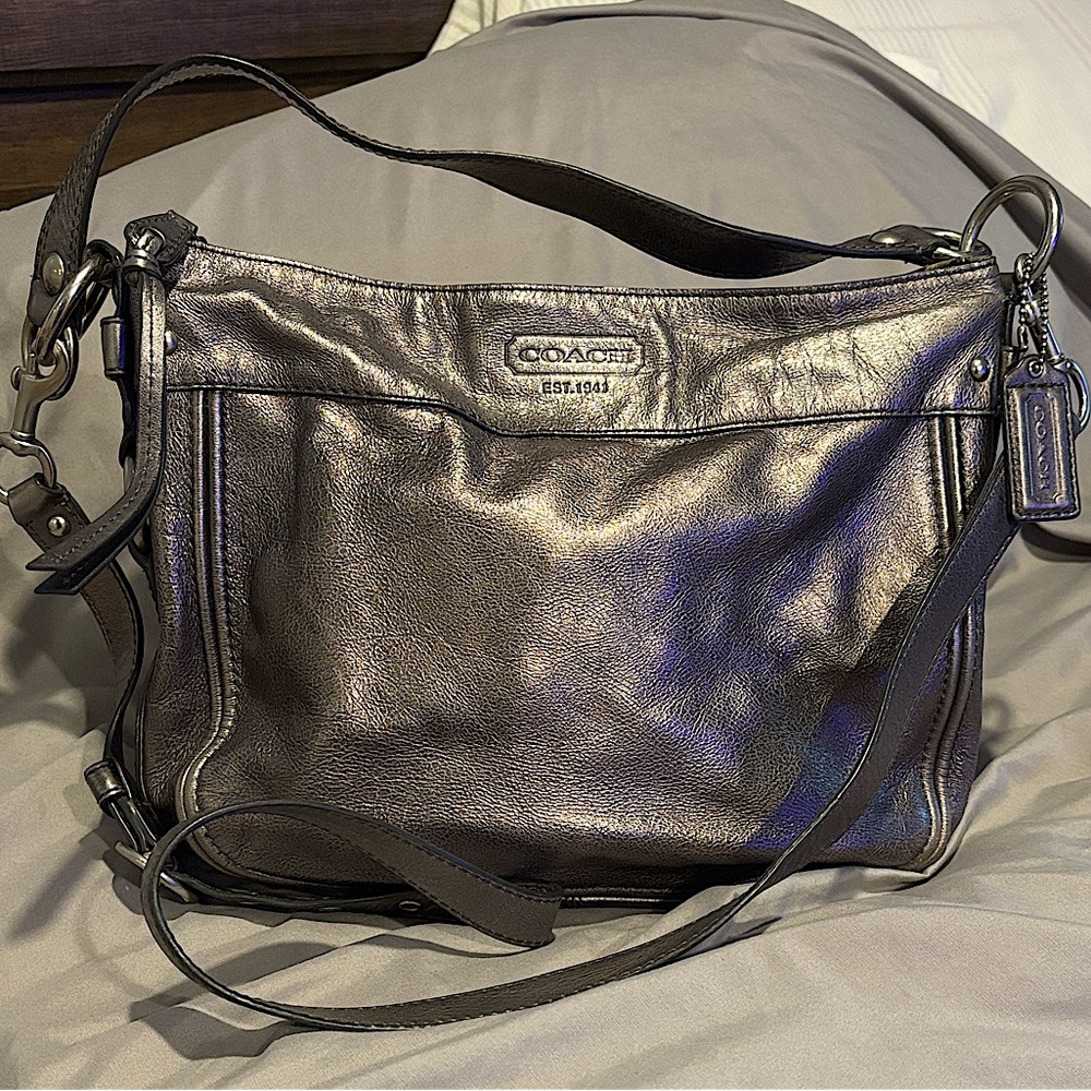 Coach Zoe Hobo Shoulder/Crossbody Pewter/Silver Leather